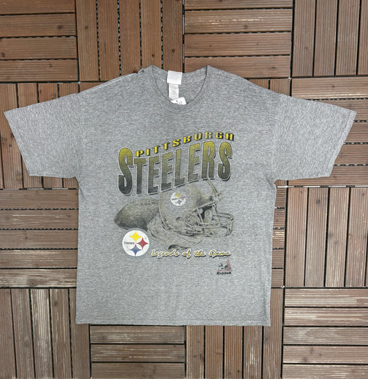 Pittsburgh Steelers Legends Of The Game Graphic Tee | Size Large | Vintage 1990s NFL Football Grey T-Shirt |