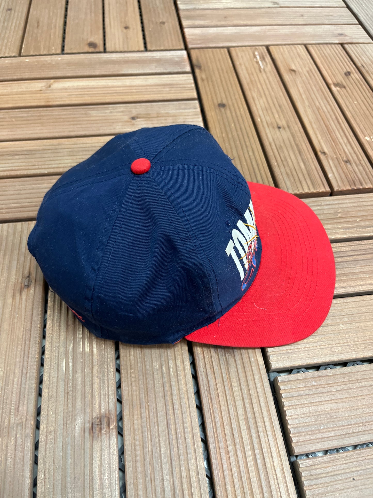 Atlanta Braves Tomahawk Chop Graphic Hat | Snap Back | Vintage 1990s MLB Baseball Blue Cap |