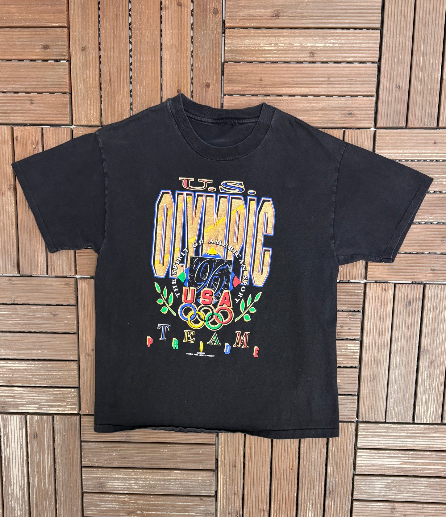 Olympics U.S. Team Pride Graphic Tee | Size Large | Vintage 1990s Promotional Black T-Shirt |