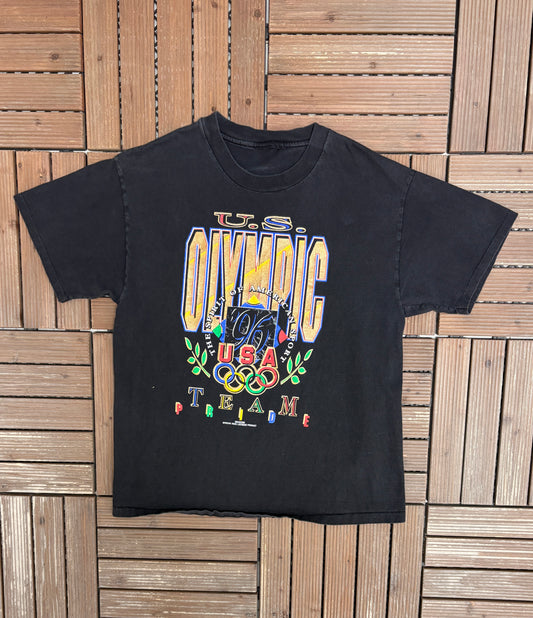 Olympics U.S. Team Pride Graphic Tee | Size Large | Vintage 1990s Promotional Black T-Shirt |