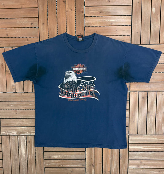 Harley Davidson Yakima, Washington Graphic Tee | Size XX-Large | Vintage 2000s Biker Motorcycle Blue T-Shirt |