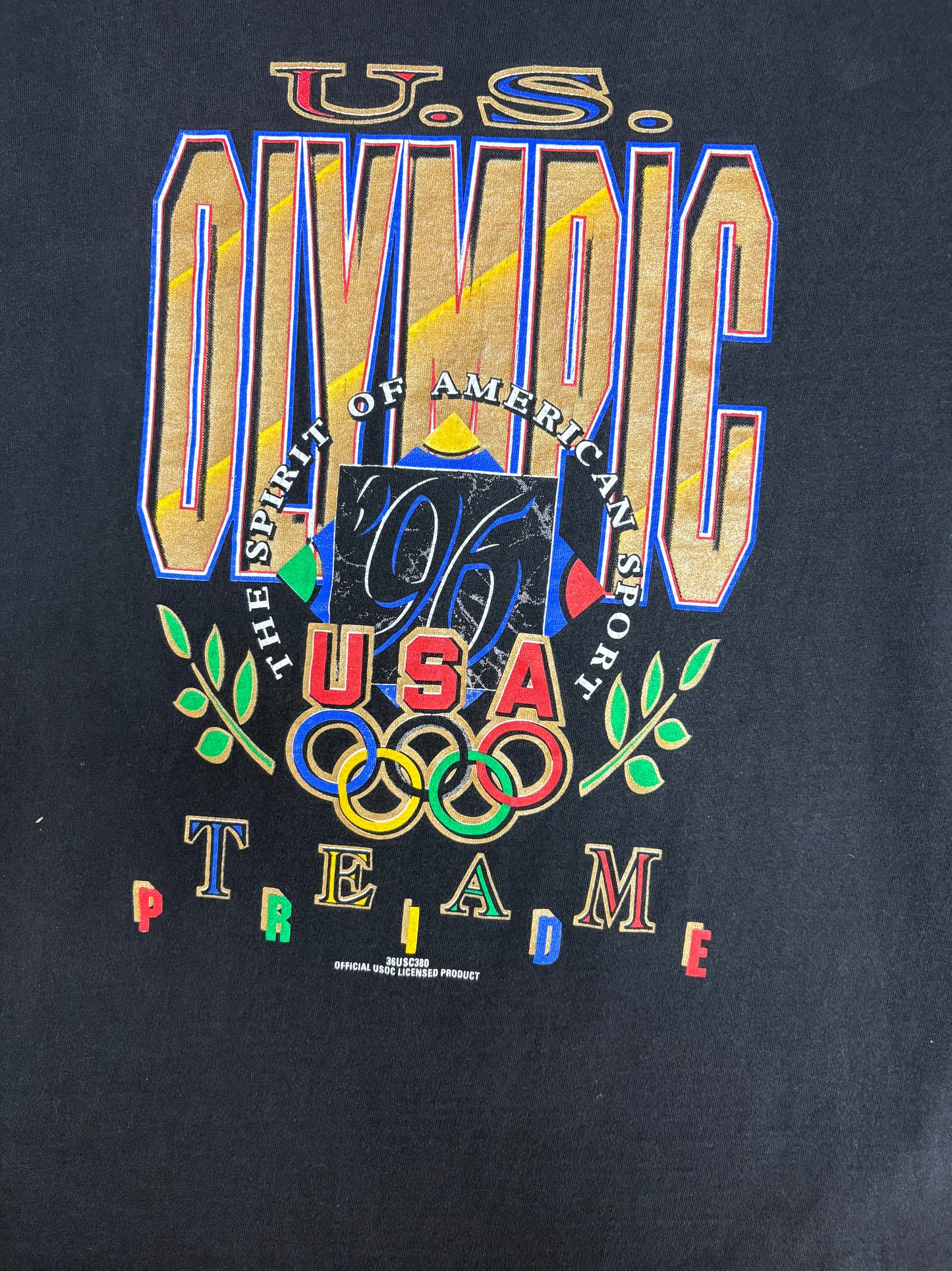 Olympics U.S. Team Pride Graphic Tee | Size Large | Vintage 1990s Promotional Black T-Shirt |