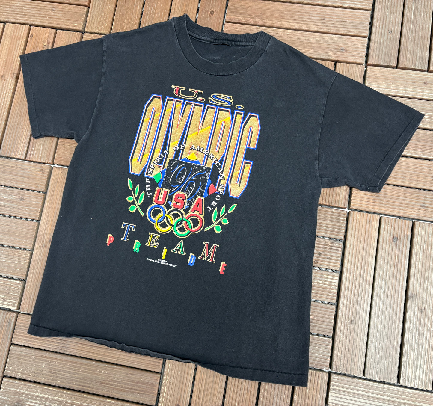 Olympics U.S. Team Pride Graphic Tee | Size Large | Vintage 1990s Promotional Black T-Shirt |