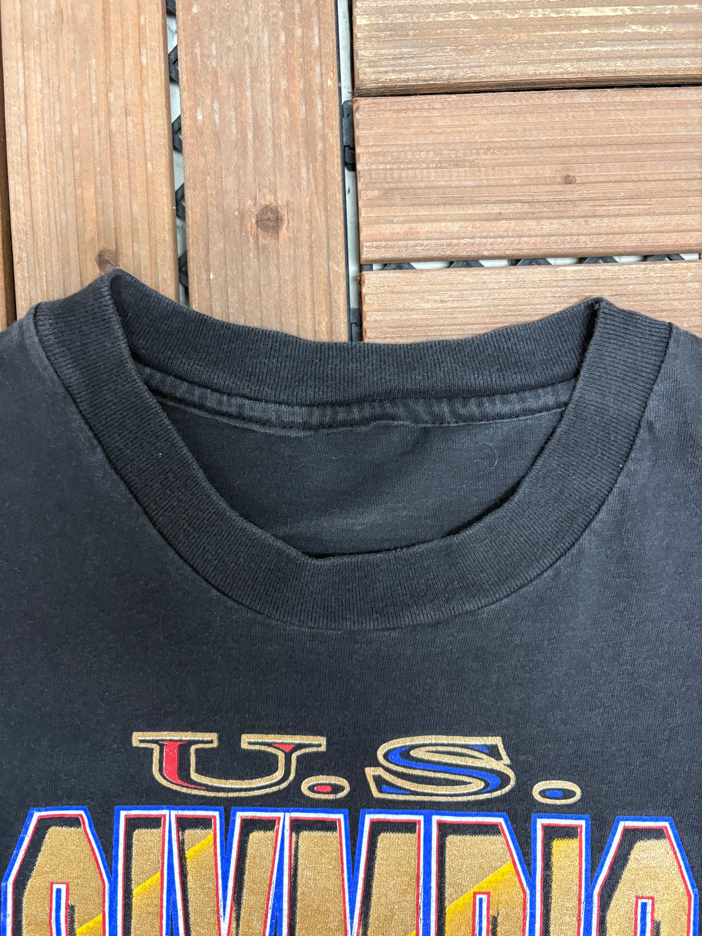 Olympics U.S. Team Pride Graphic Tee | Size Large | Vintage 1990s Promotional Black T-Shirt |