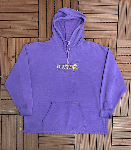 Minnesota Vikings Embroidered Graphic Hoodie | Size XX-Large | Vintage 2000s NFL Football Purple Sweater |