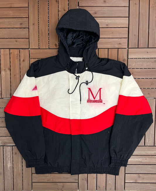 Maryland Terrapins Graphic Jacket | Size Large | Vintage 1990s College Sports Apex One Puffer White Coat |