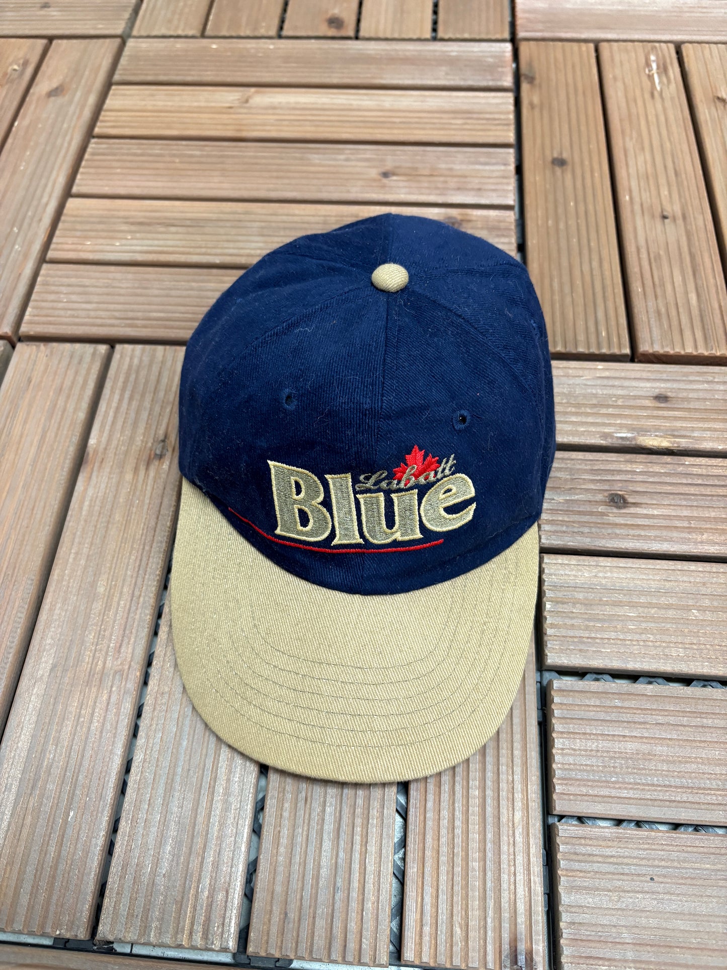 Labatt Blue Embroidered Graphic Hat | Leather Clasp Back | Vintage 1990s Promotional Blue Cap |