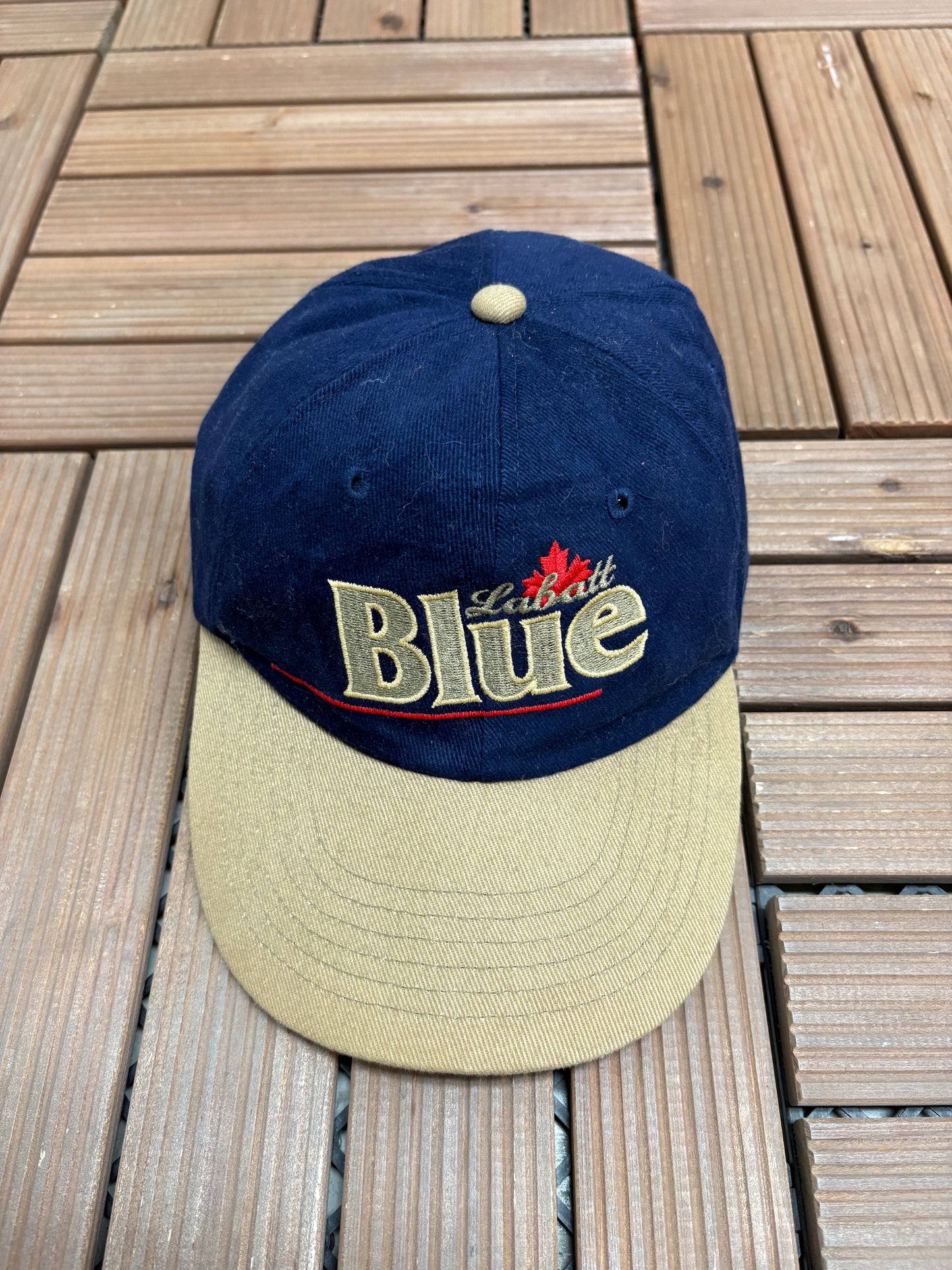 Labatt Blue Embroidered Graphic Hat | Leather Clasp Back | Vintage 1990s Promotional Blue Cap |