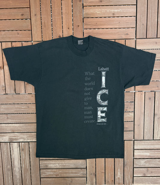Labatt Ice Beer Graphic Tee | Size X-Large | Vintage 1990s Promotional Black T-Shirt |