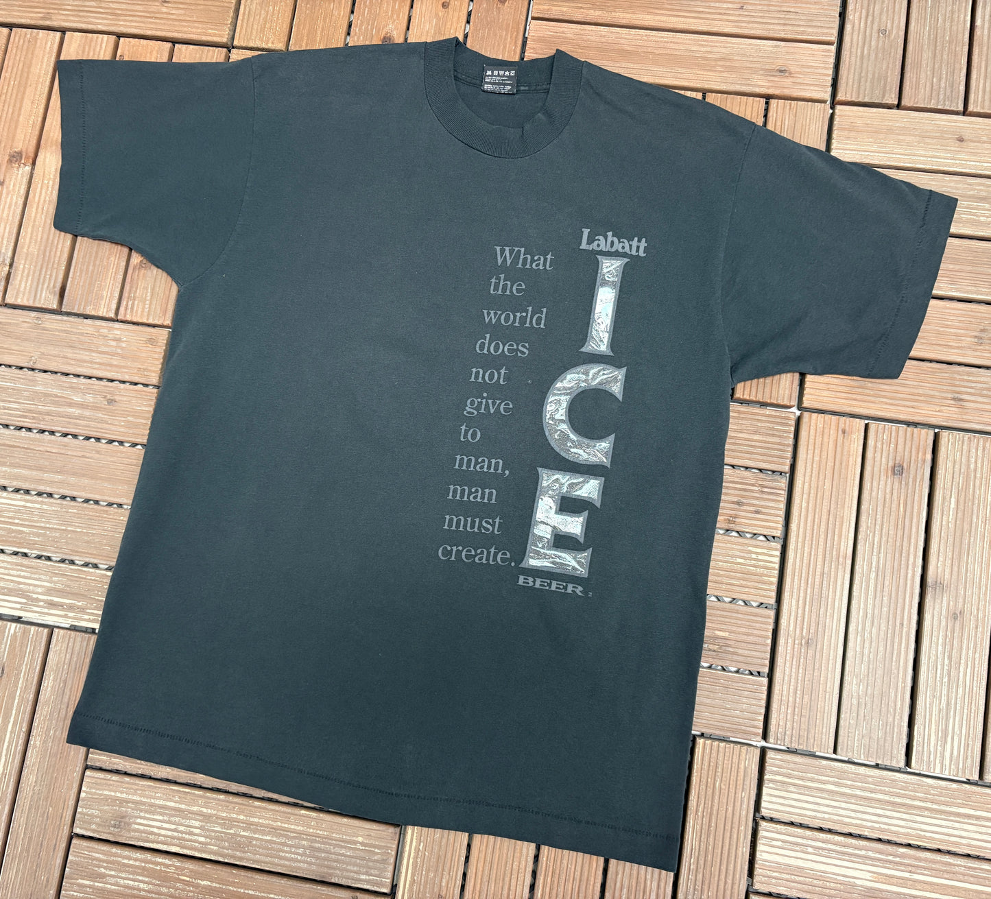 Labatt Ice Beer Graphic Tee | Size X-Large | Vintage 1990s Promotional Black T-Shirt |