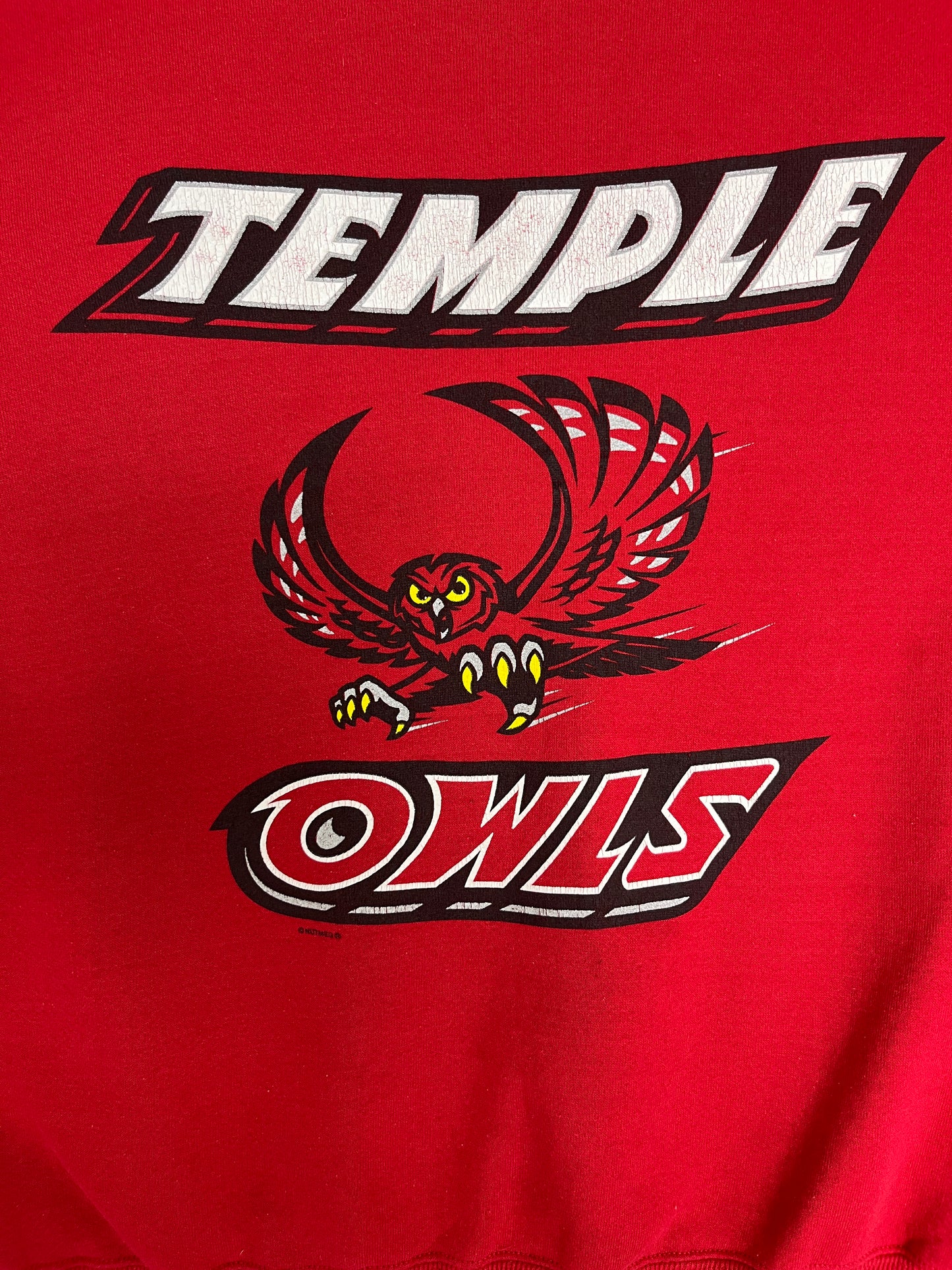 Temple Owls Graphic Crewneck | Size X-Large | Vintage 1990s College Red Sweater |