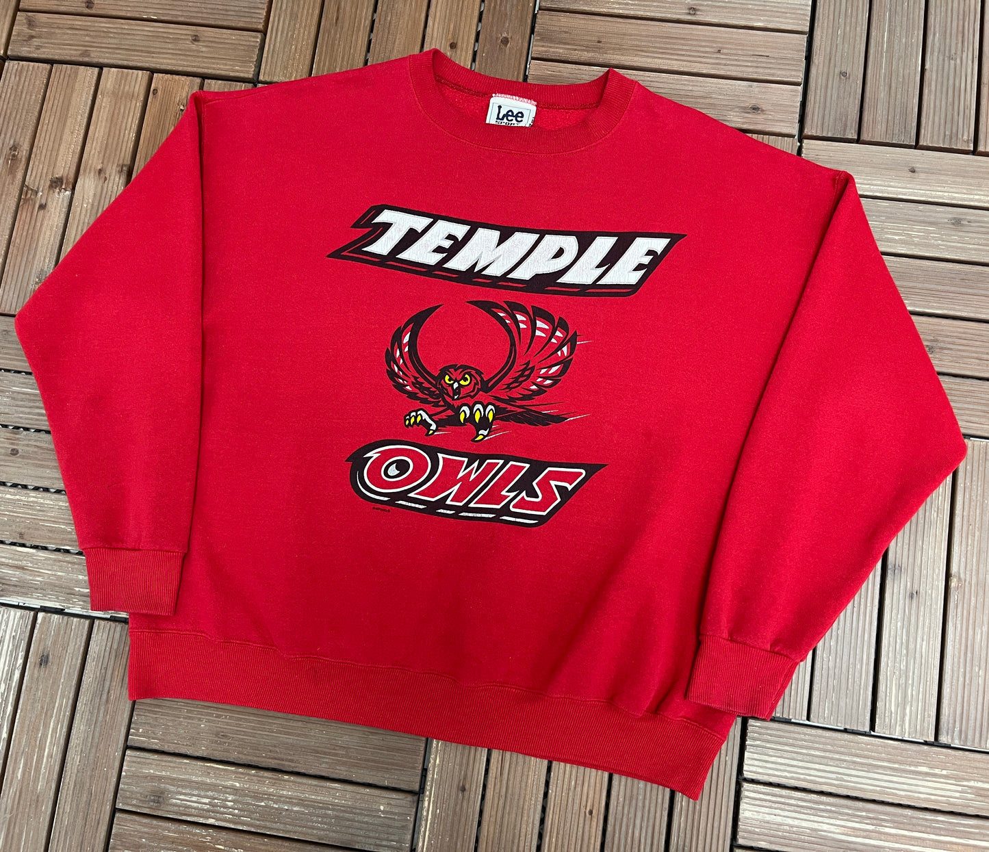 Temple Owls Graphic Crewneck | Size X-Large | Vintage 1990s College Red Sweater |