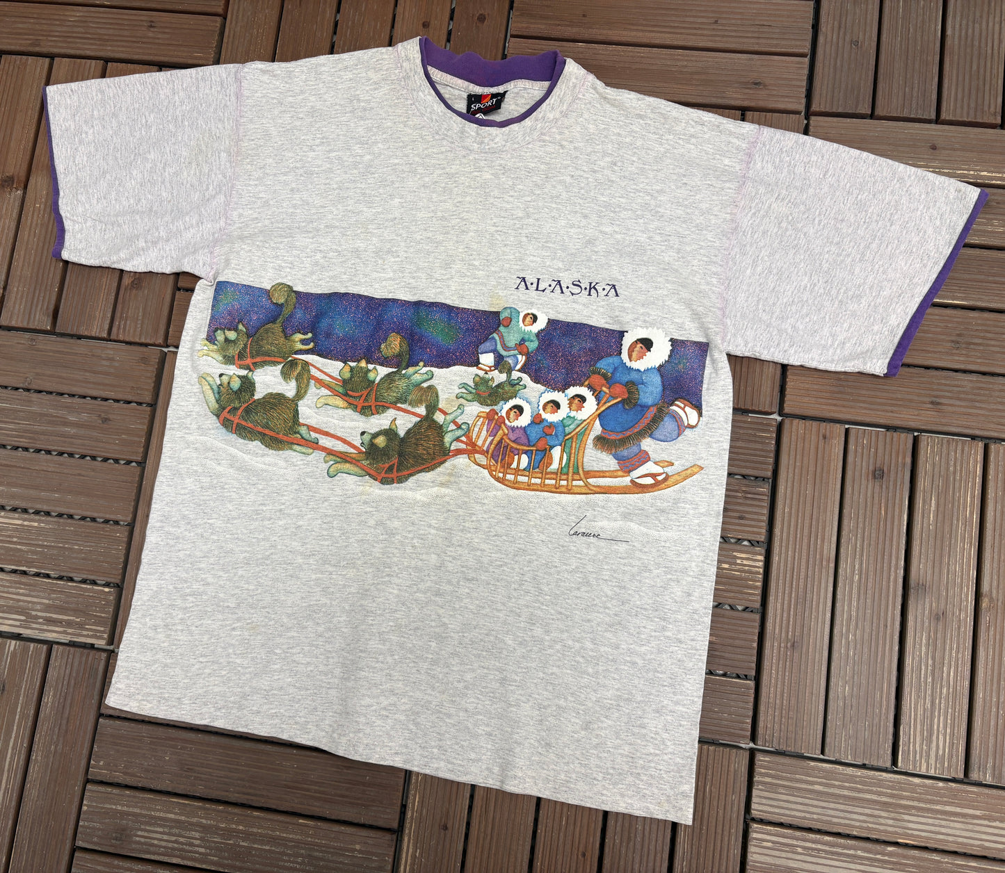Alaska Scenic Wrap Around Graphic Tee | Size Large | Vintage 1990s Single Stitch Tourist Grey T-Shirt |