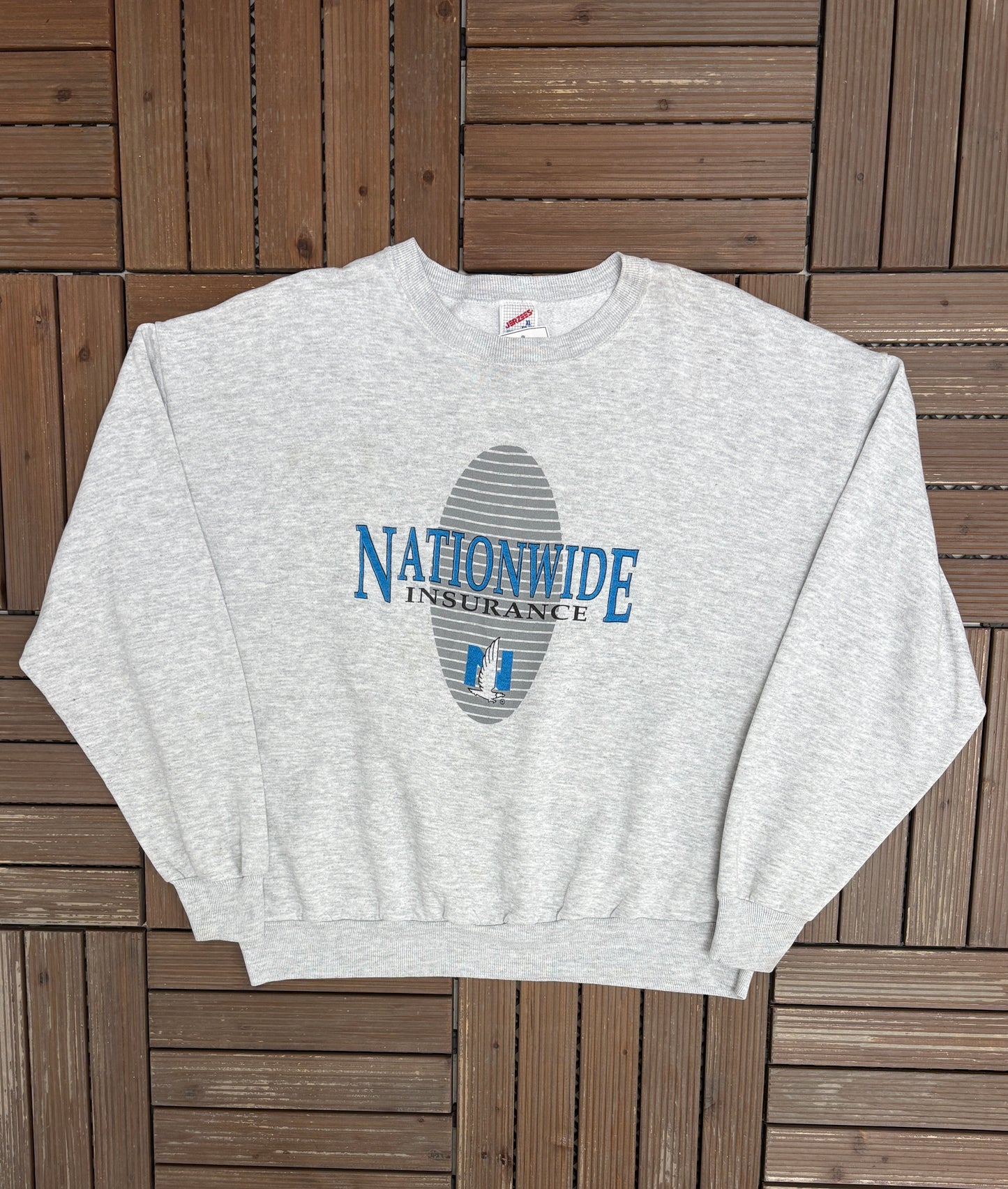Nationwide Insurance Graphic Crewneck | Size X-Large | Vintage 1990s Company Promotional Grey Sweater |