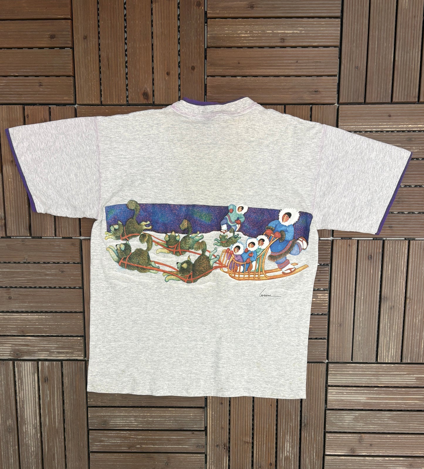 Alaska Scenic Wrap Around Graphic Tee | Size Large | Vintage 1990s Single Stitch Tourist Grey T-Shirt |