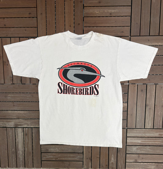 Delmarva Shorebirds Graphic Tee | Size X-Large | Vintage 1990s MiLB Baseball White T-Shirt |