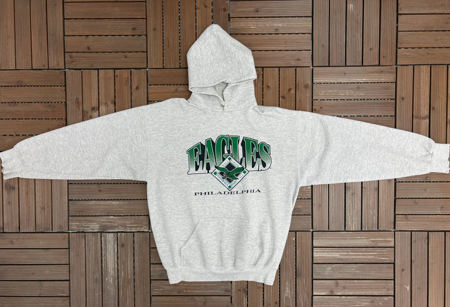 Philadelphia Eagles Graphic Hoodie | Size X-Large | Vintage 1990s NFL Football Grey Sweater |