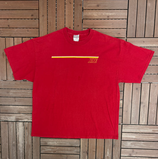 Nike Spell Out Striped Graphic Tee | Size XX-Large | Vintage 2000s Nike Branded Red T-Shirt |