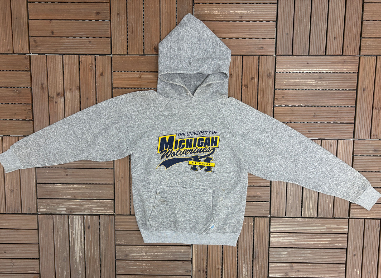 University of Michigan Wolverines Graphic Hoodie | Size Small | Vintage 1990s College Grey Sweatshirt |