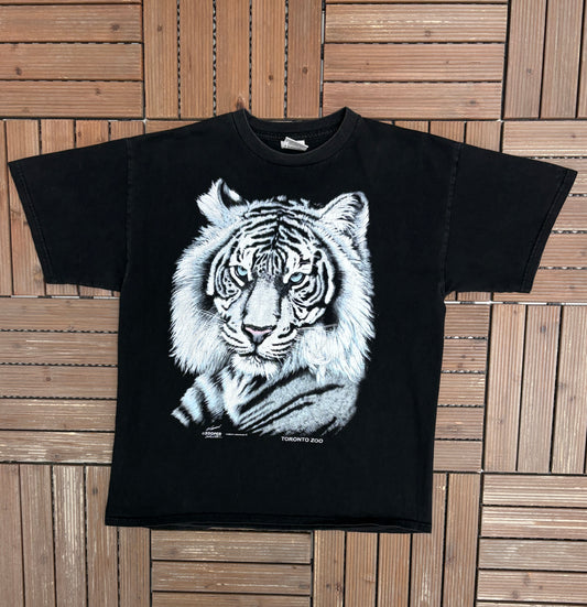 Toronto Zoo White Tigers Graphic Tee | Size X-Large | Vintage 1990s Promotional Black T-Shirt |