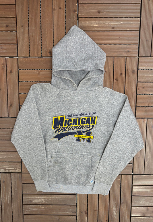 University of Michigan Wolverines Graphic Hoodie | Size Small | Vintage 1990s College Grey Sweatshirt |