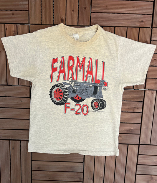 Farmall F-20 Tractor Graphic Tee | Size Medium | Vintage 1990s Single Stitch American Made Tractor Grey T-Shirt |