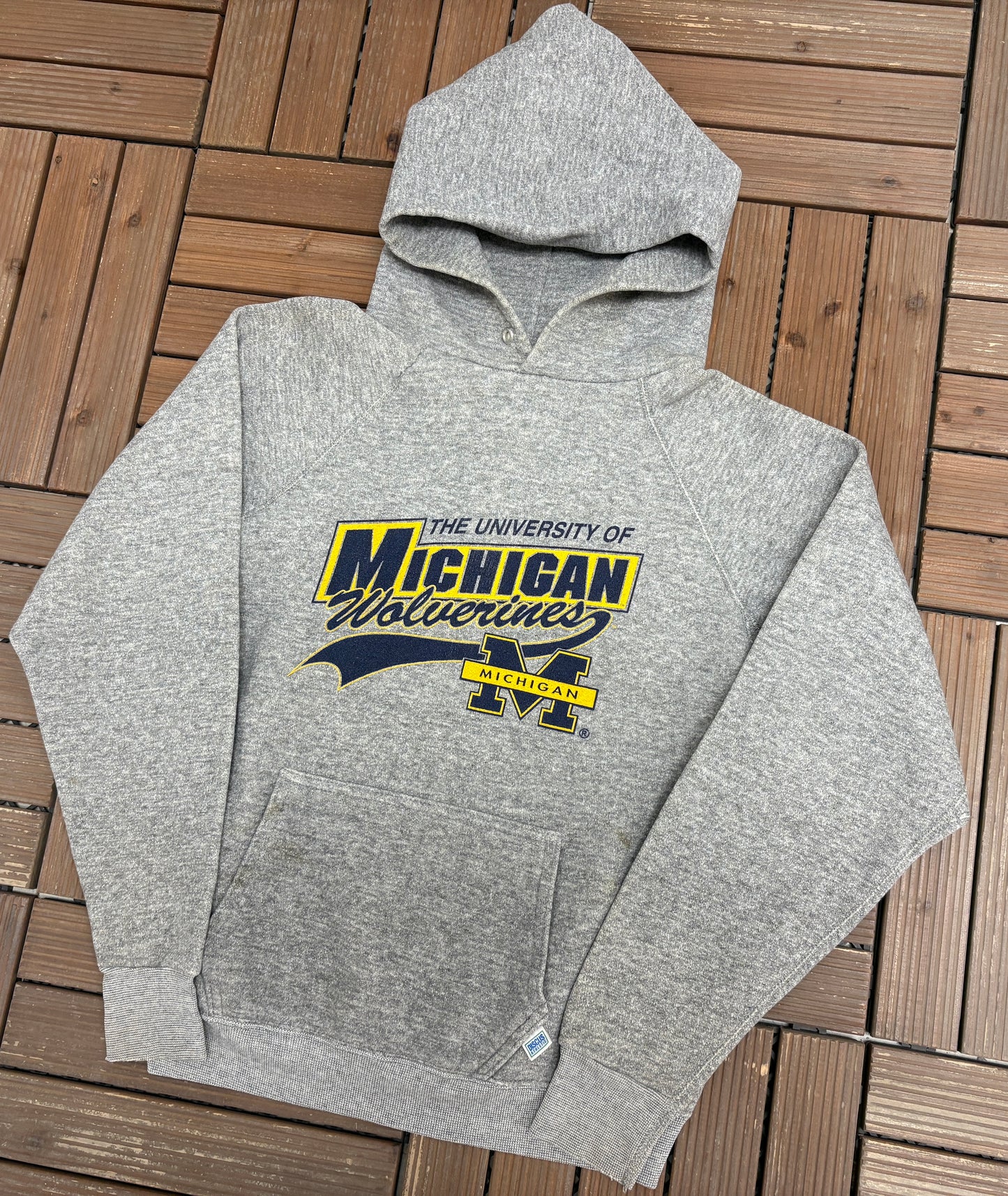 University of Michigan Wolverines Graphic Hoodie | Size Small | Vintage 1990s College Grey Sweatshirt |