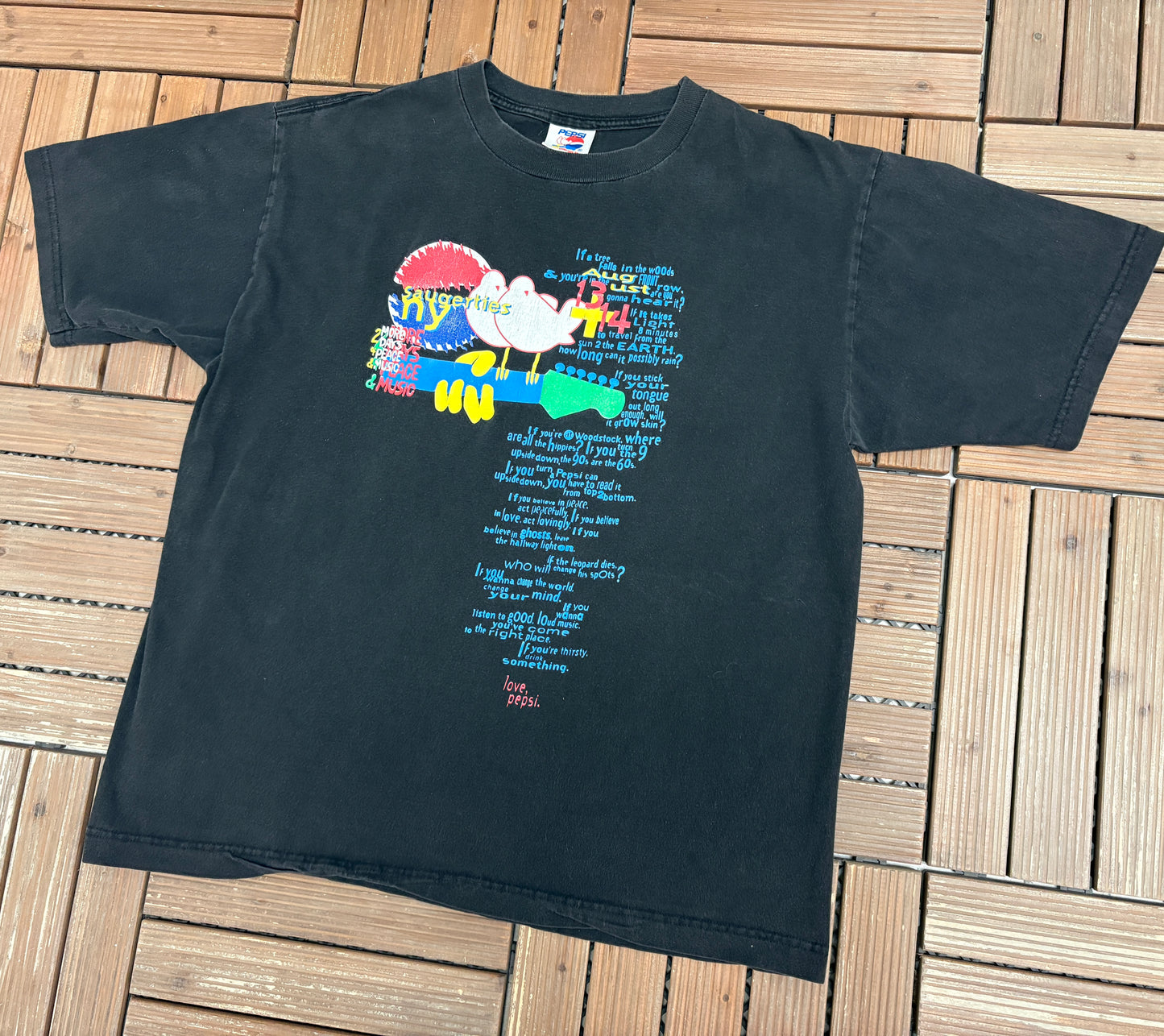 Pepsi Woodstock '94 Graphic Tee | Size X-Large | Vintage 1990s Music Festival Black T-Shirt |