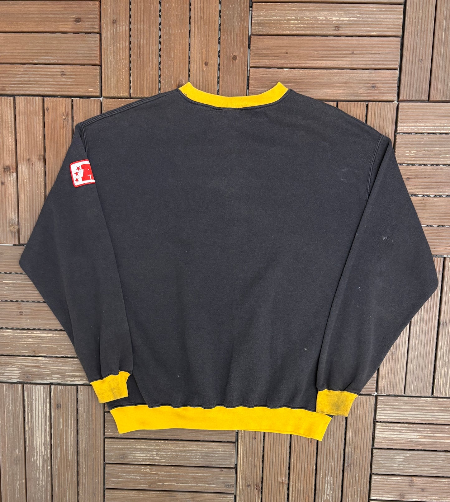Pittsburgh Steelers Embroidered Graphic Crewneck | Size Large | Vintage 1990s Football Black Sweater |