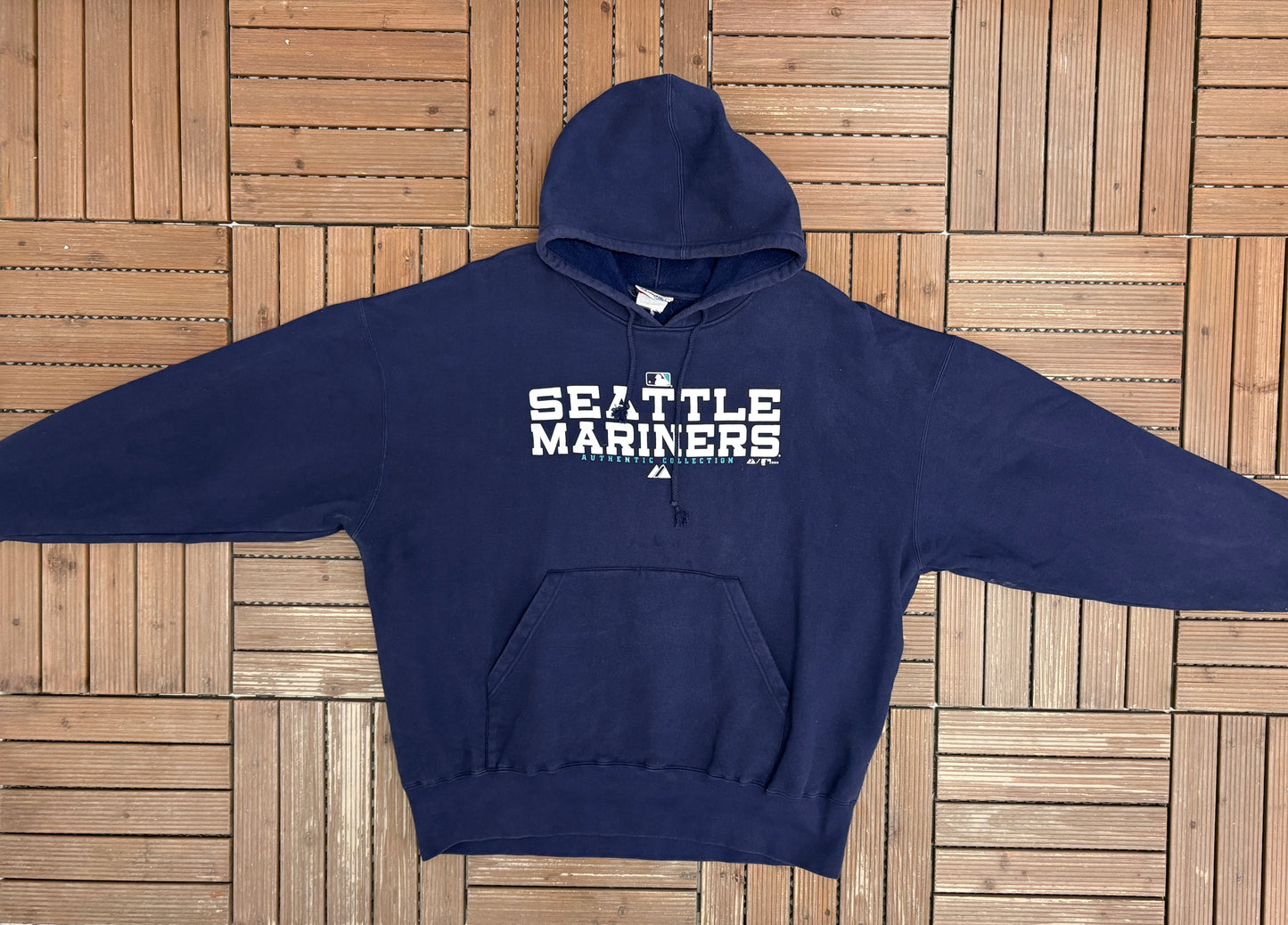 Seattle Mariners Graphic Hoodie | Size XX-Large | Vintage 2000s MLB Baseball Blue Sweater |