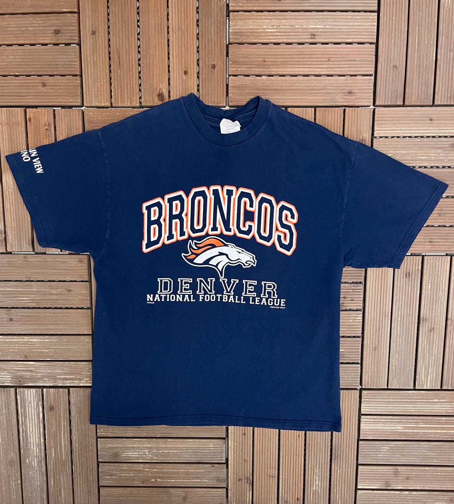 Denver Broncos Graphic Tee | Size X-Large | Vintage 1990s NFL Football Blue T-Shirt |