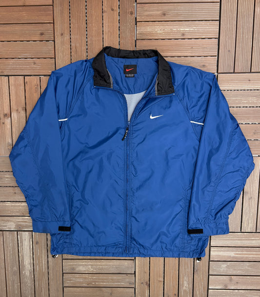 Nike Embroidered Swoosh Windbreaker Jacket | Size Large | Vintage 2000s Branded Blue Zip Up Windbreaker |