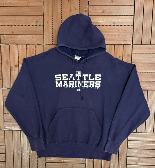 Seattle Mariners Graphic Hoodie | Size XX-Large | Vintage 2000s MLB Baseball Blue Sweater |