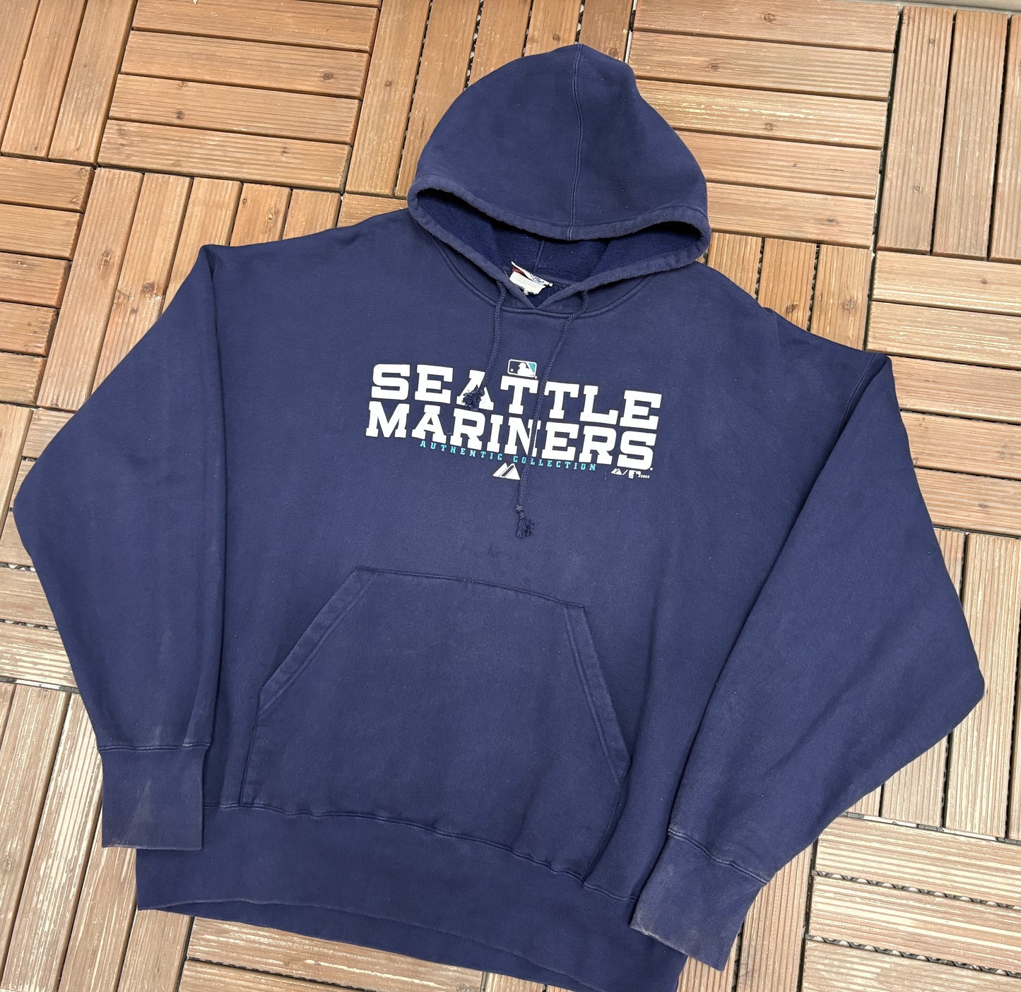 Seattle Mariners Graphic Hoodie | Size XX-Large | Vintage 2000s MLB Baseball Blue Sweater |