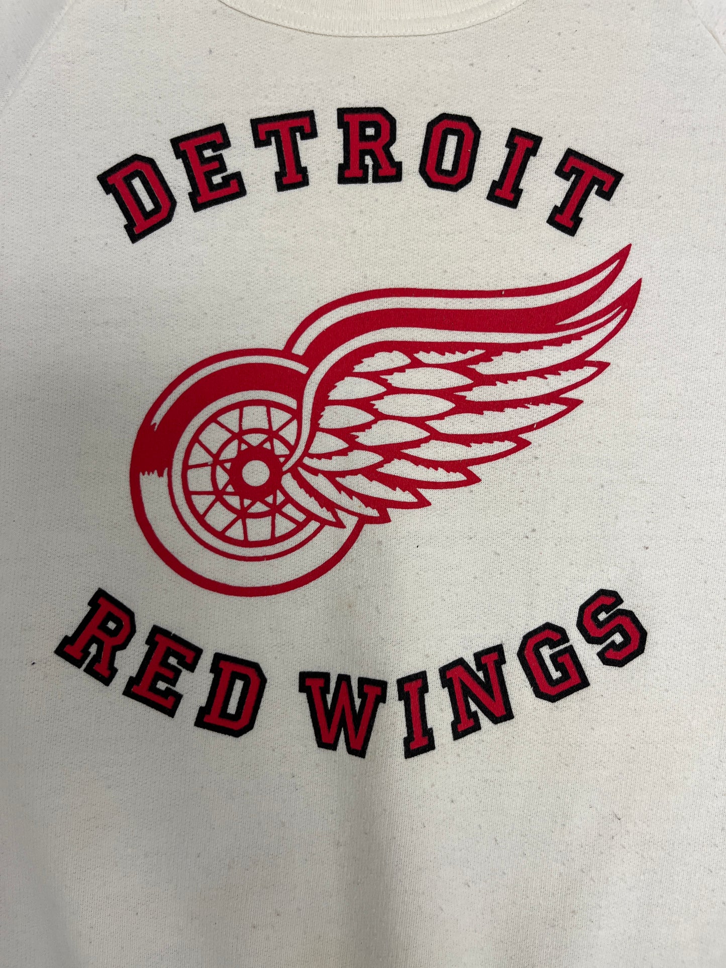 Detroit Red Wings Graphic Crewneck | Size Small | Vintage 1980s NHL Hockey White Sweater |