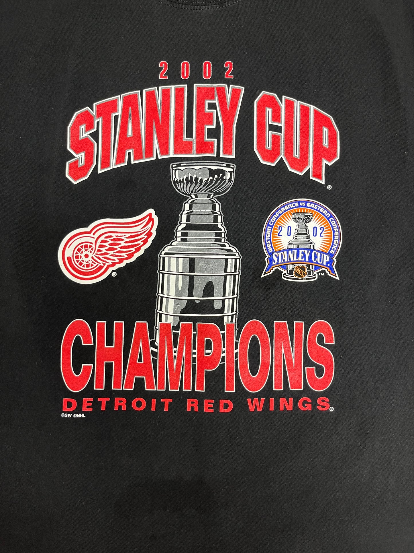 Detroit Red Wings Stanley Cup Champions 2002 Graphic Tee | Size X-Large | Vintage 2000s NHL Hockey Black T-Shirt |