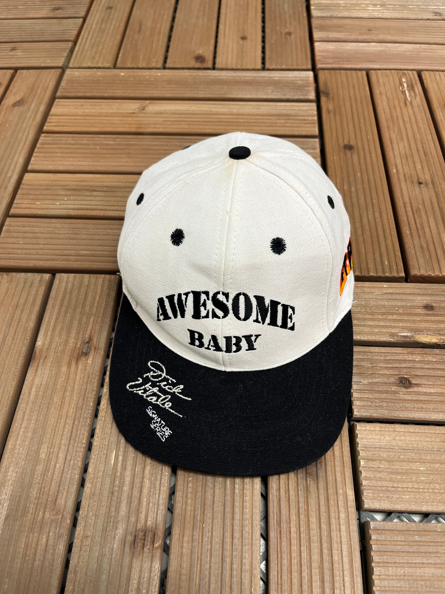 Dick Vitale's Awesome Baby Graphic Hat | Strap Back | Vintage 2000s Video Game White Cap |