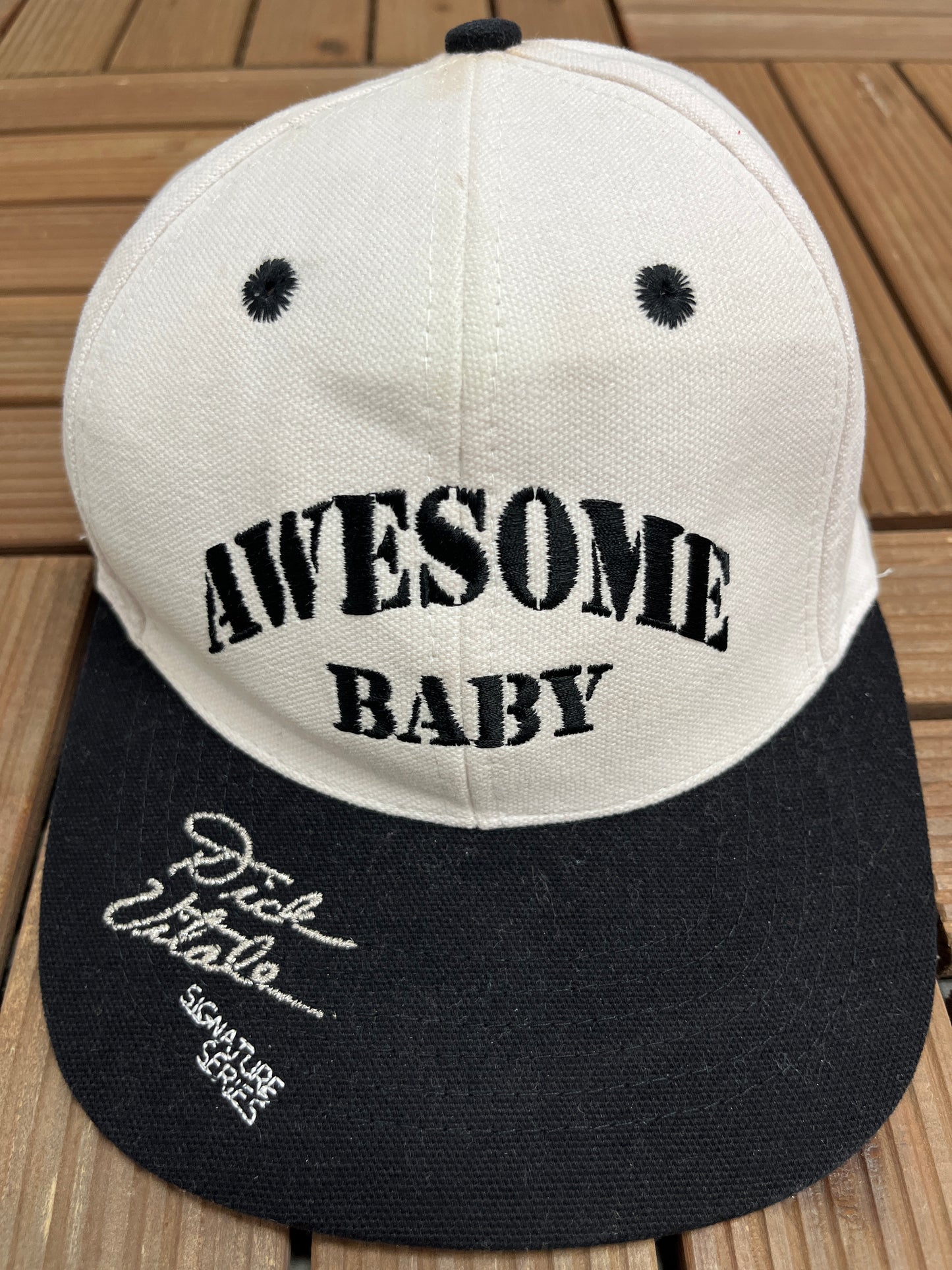 Dick Vitale's Awesome Baby Graphic Hat | Strap Back | Vintage 2000s Video Game White Cap |