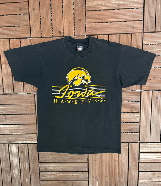 Iowa Hawkeyes Graphic Tee | Size Large | Vintage 1980s College Black T-Shirt |