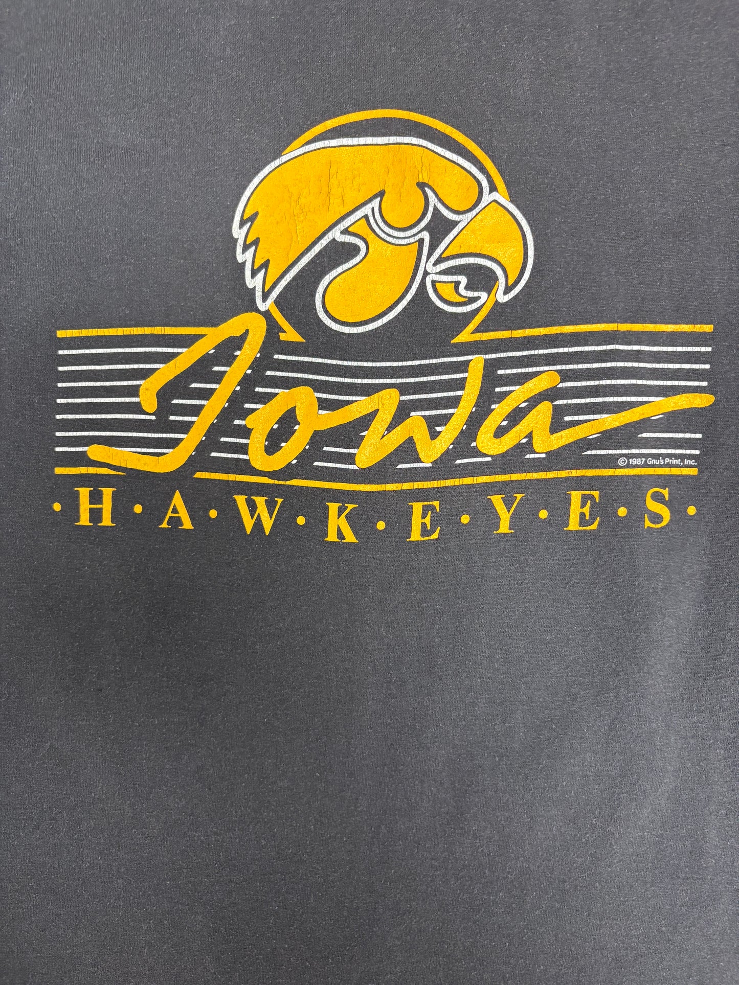 Iowa Hawkeyes Graphic Tee | Size Large | Vintage 1980s College Black T-Shirt |