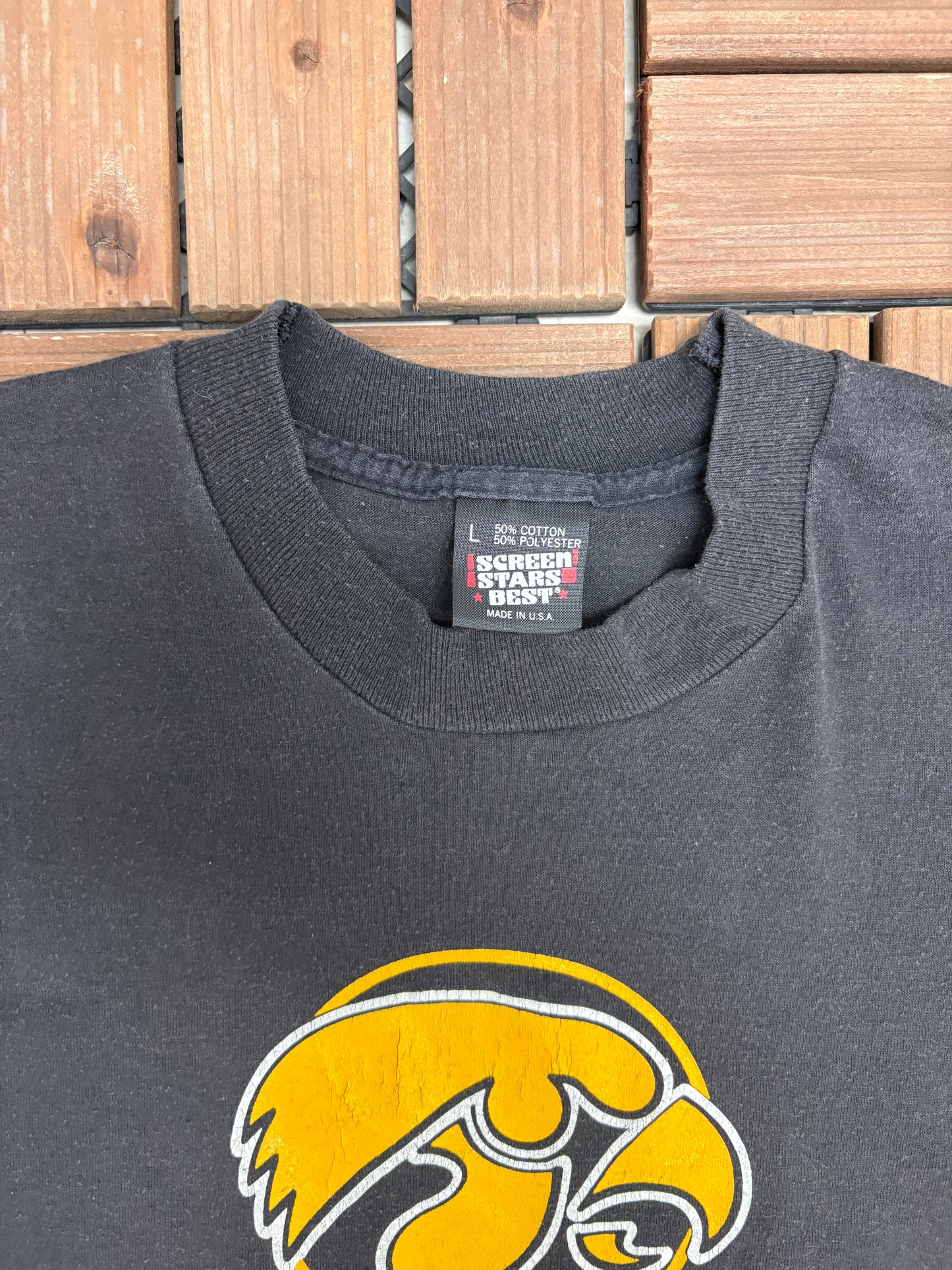 Iowa Hawkeyes Graphic Tee | Size Large | Vintage 1980s College Black T-Shirt |
