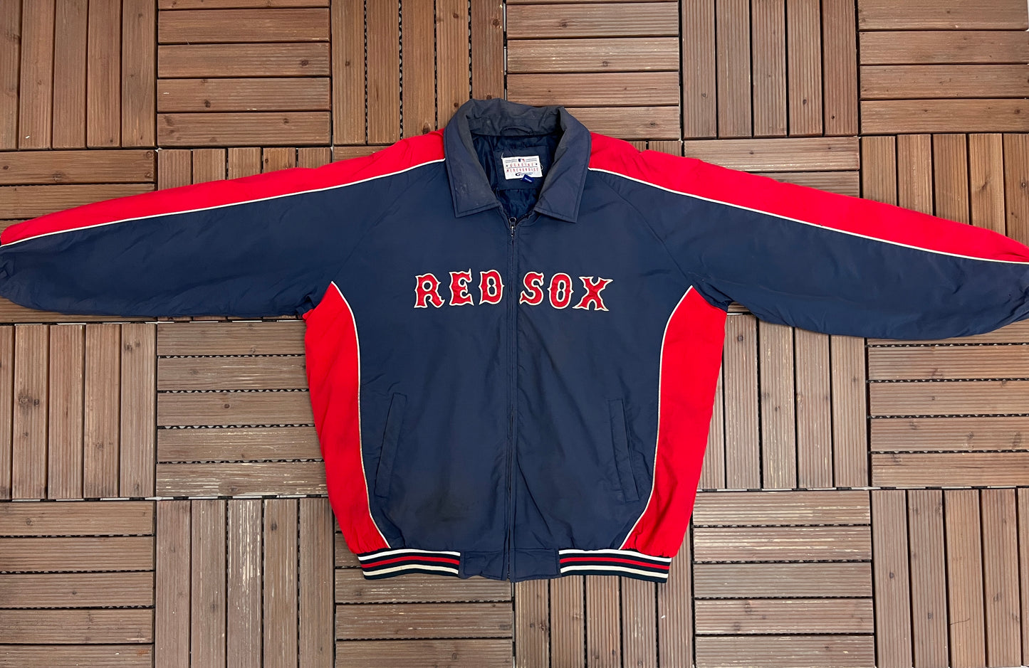 Boston Red Sox Stitched Graphic Jacket | Size X-Large | Vintage 1990s MLB Baseball Blue Puffer Jacket |