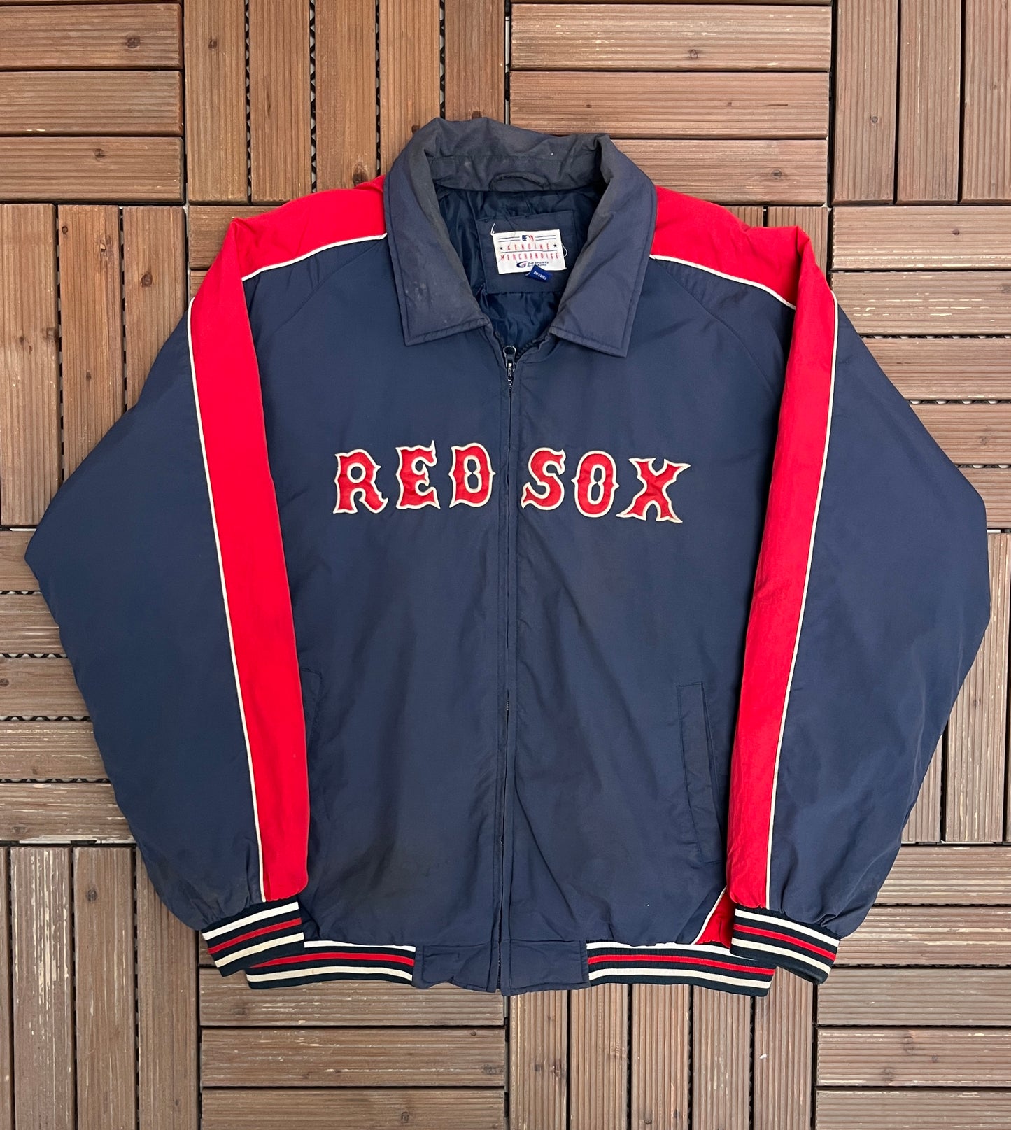 Boston Red Sox Stitched Graphic Jacket | Size X-Large | Vintage 1990s MLB Baseball Blue Puffer Jacket |