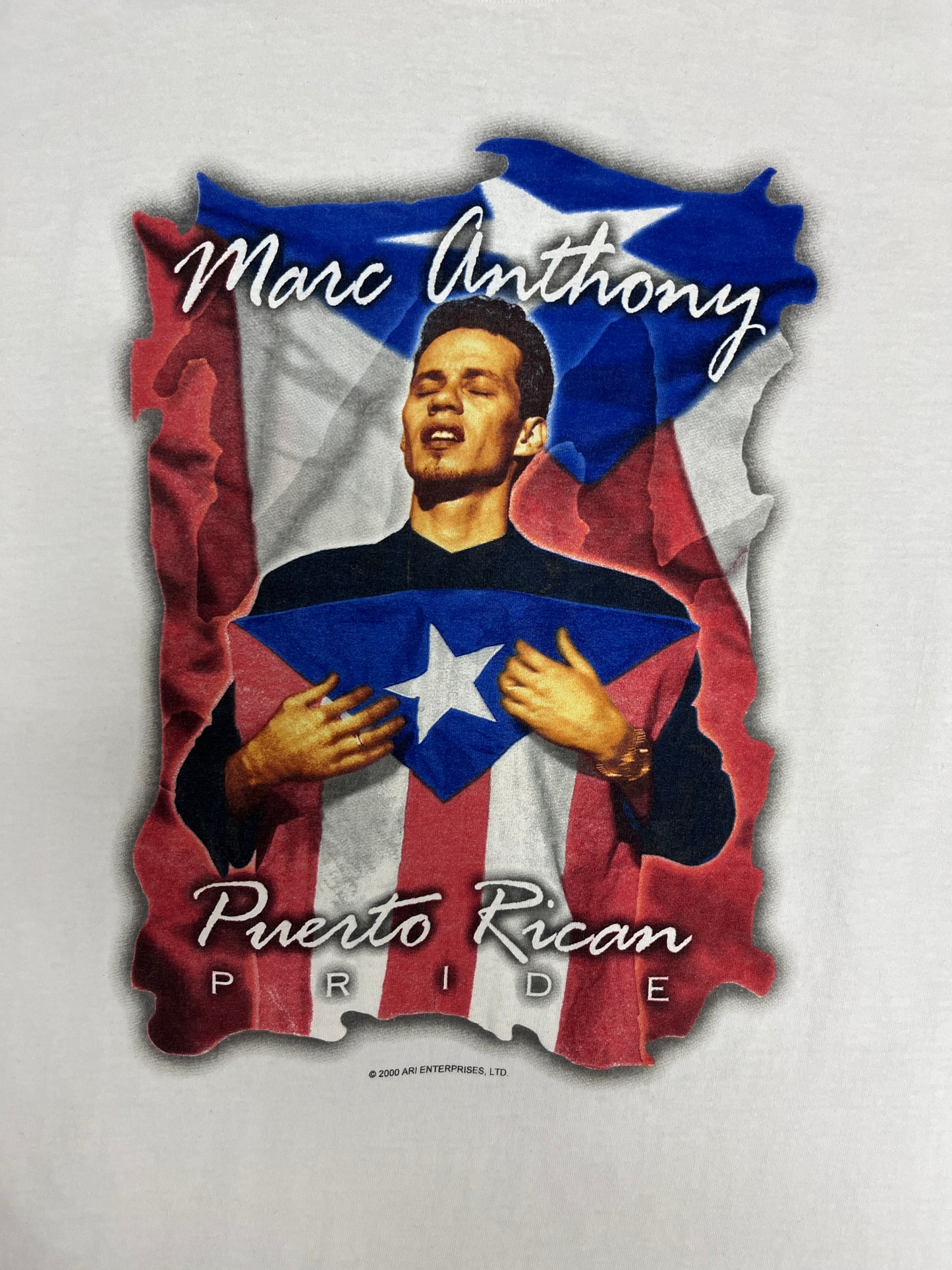 Marc Anthony Puerto Rican Pride Graphic Tee | Size X-Large | Vintage 2000s Latin Music White T-Shirt |