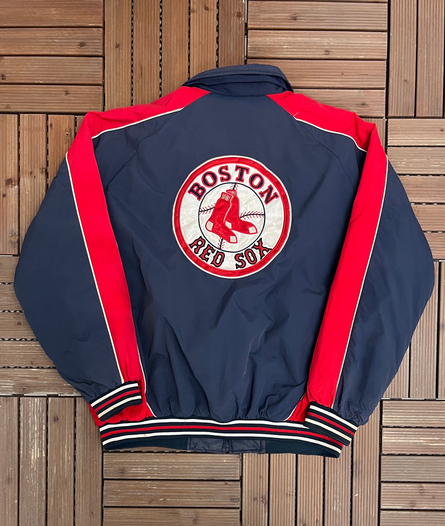 Boston Red Sox Stitched Graphic Jacket | Size X-Large | Vintage 1990s MLB Baseball Blue Puffer Jacket |