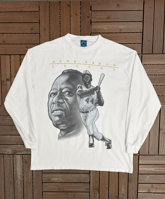 Hank Aaron Legend Atlanta Braves Graphic Tee | Size XX-Large | Vintage 2000s MLB Baseball White T-Shirt |