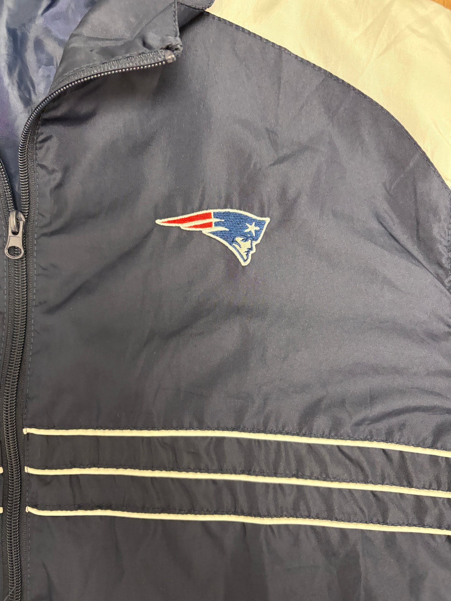New England Patriots Graphic Windbreaker | Size X-Large | Vintage 2000s NFL Football Blue Windbreaker Jacket |