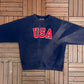 United States of America Graphic Crewneck | Size X-Large | Vintage 1990s Tourist Blue Sweater |