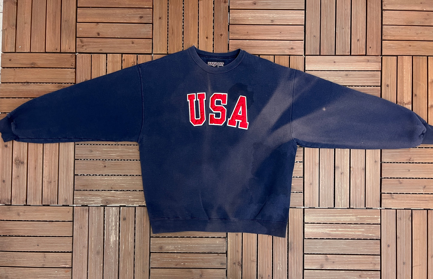 United States of America Graphic Crewneck | Size X-Large | Vintage 1990s Tourist Blue Sweater |