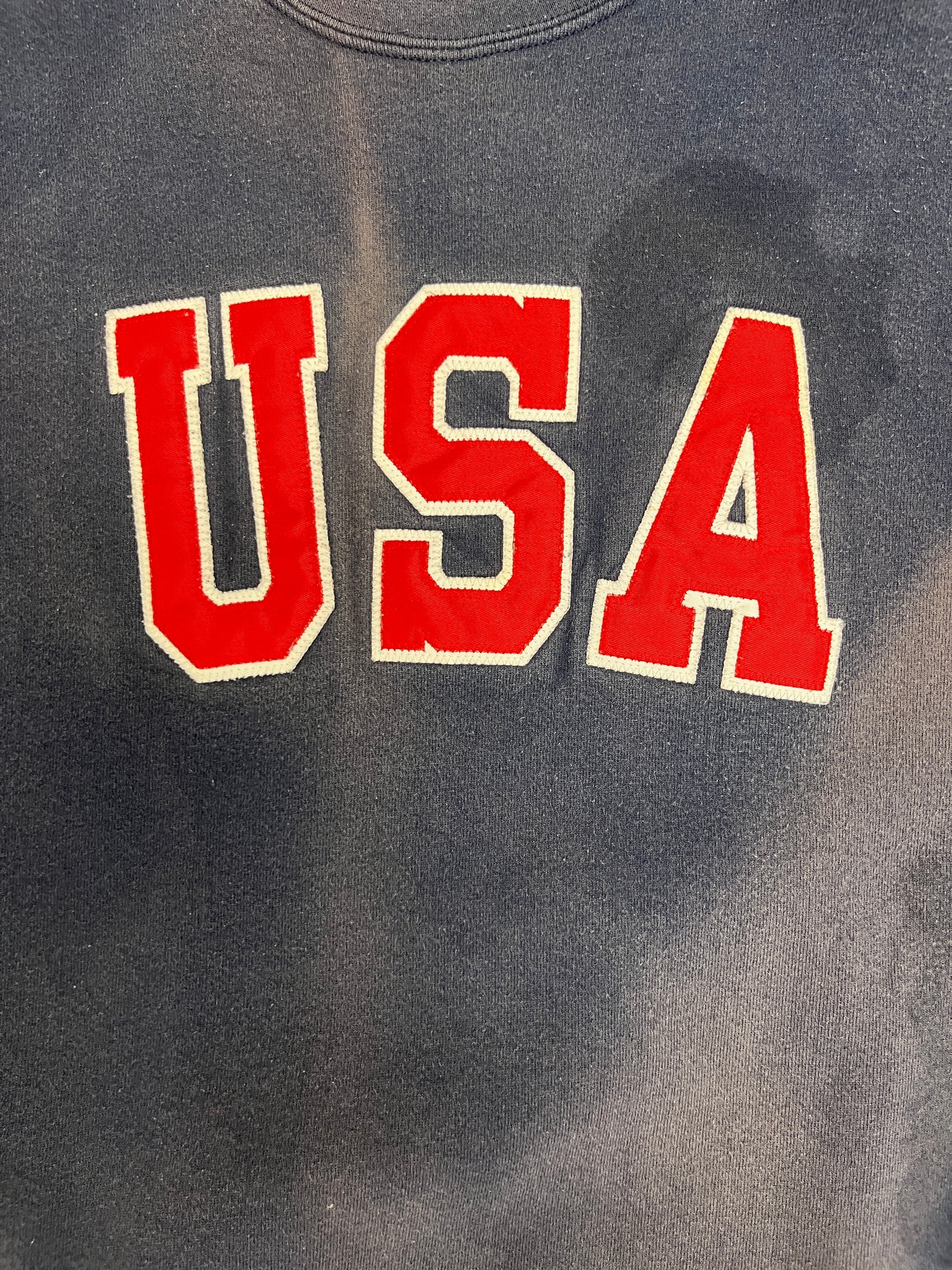 United States of America Graphic Crewneck | Size X-Large | Vintage 1990s Tourist Blue Sweater |